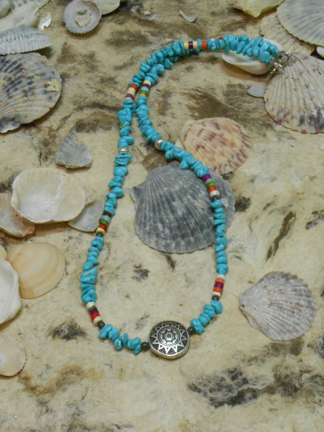 New Mexico Heishi & Turquoise Aztec Necklace Handmade