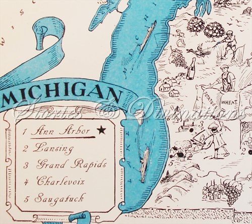 ... Michigan Map Vintage State Picture Map Map Art Ann Arbor East Lansing