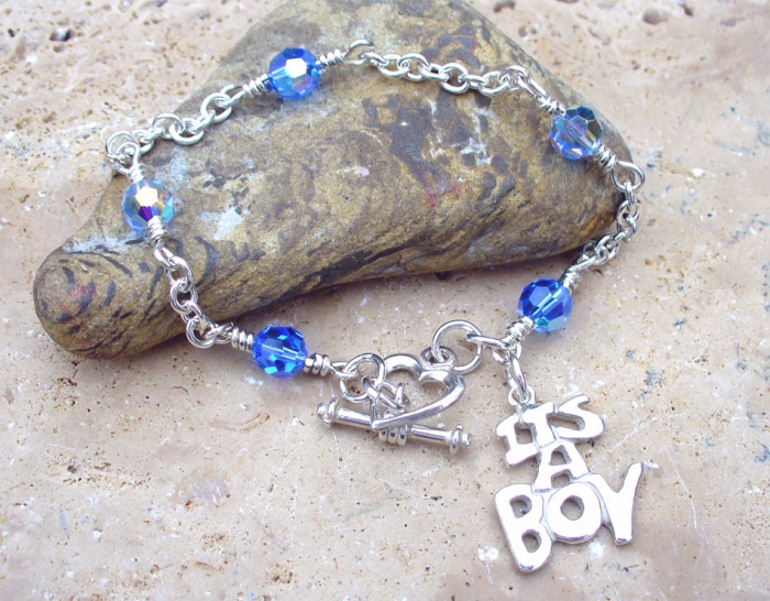 It's a Boy Sterling Silver Charm Bracelet Handmade Michigan
