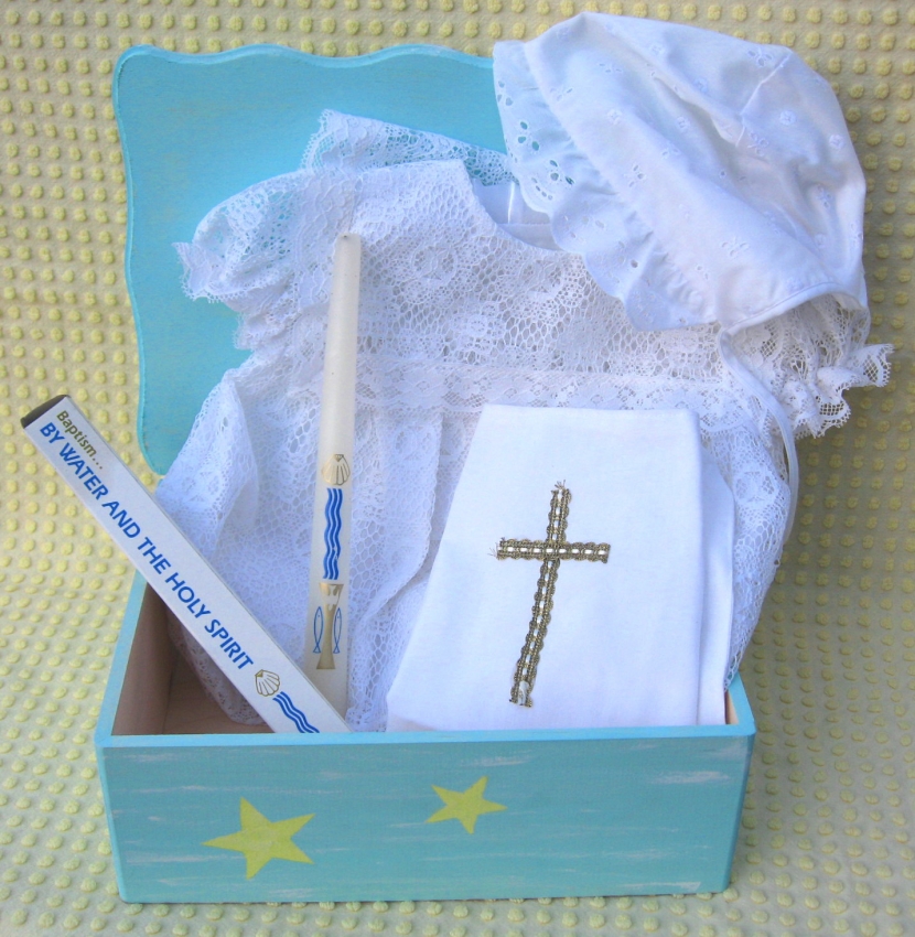 Baby Baptism Christening Gown Keepsake Wood Personalized Gift Box