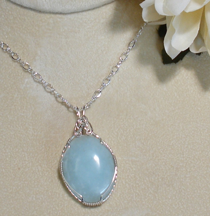 Pale Blue Larimar Gemstone Necklace on Gleaming 24 In. Sterling Silver ...